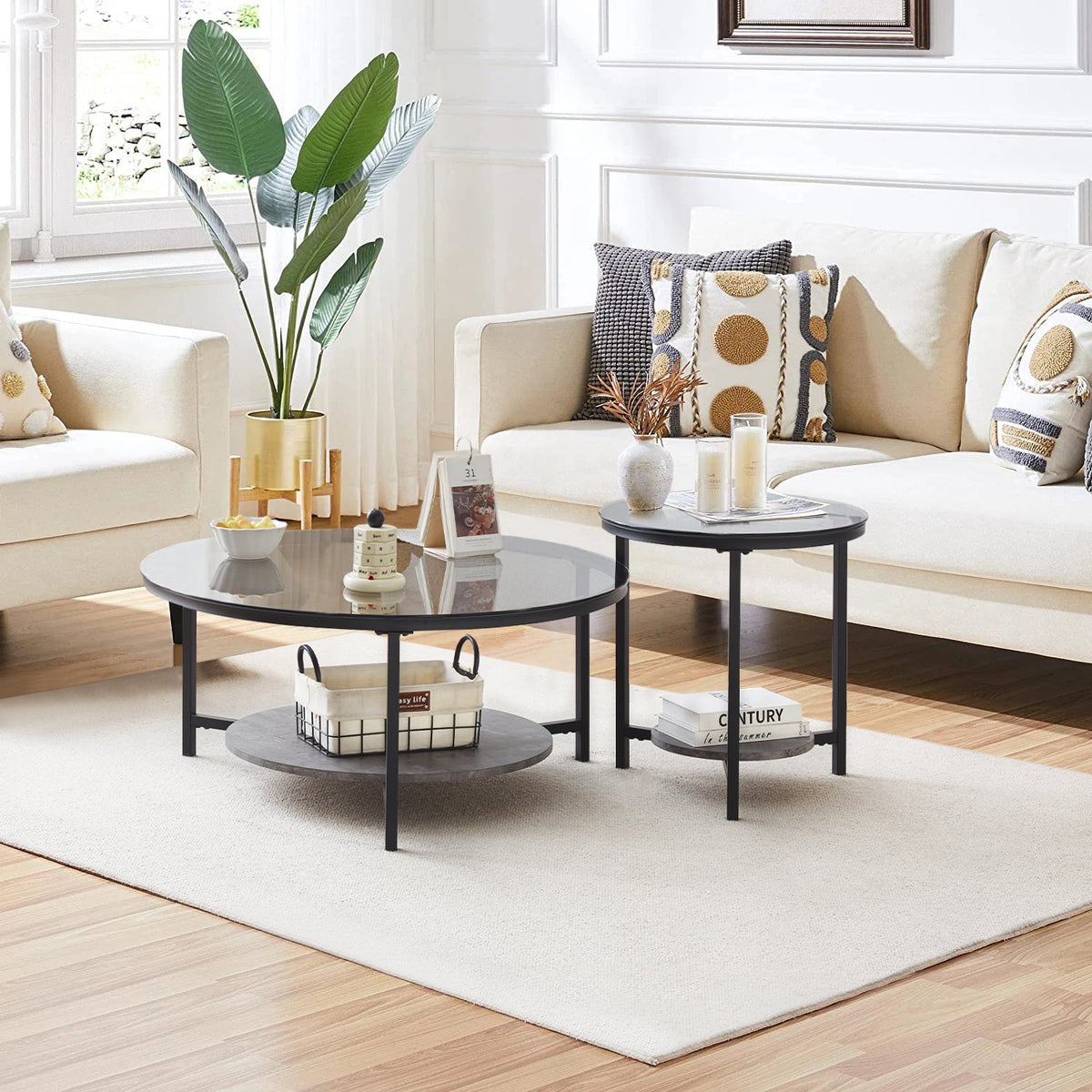 Novack 2-Piece Tempered Glass Coffee Table [Black]