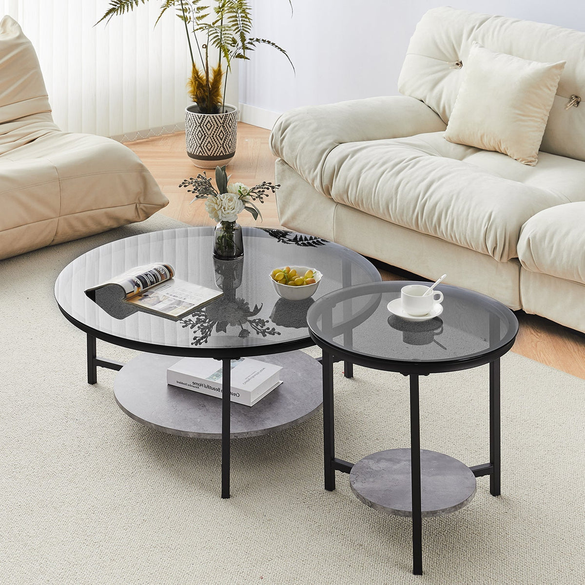 Novack 2-Piece Tempered Glass Coffee Table [Black]